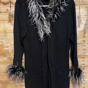 Vintage Berek Knite Black Feather Trim Duster/ Cardigan
